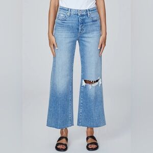 PAIGE Anessa Wide Leg Ripped Light Blue Distressed Flare Jeans (23)